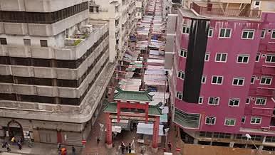 香港庙街街景最新航拍视频素材视频的预览图